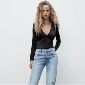 S Zara RUCHED SATIN EFFECT BODYSUIT